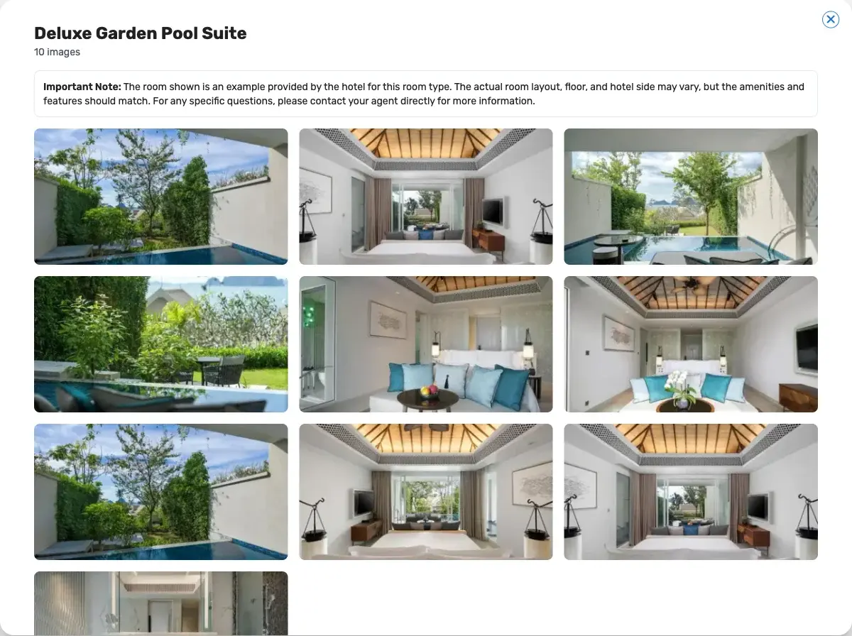 TravelOffer hotel room gallery without booking or customer information